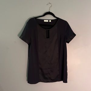 Dark navy blue New York and Company stretch blouse with satin detail